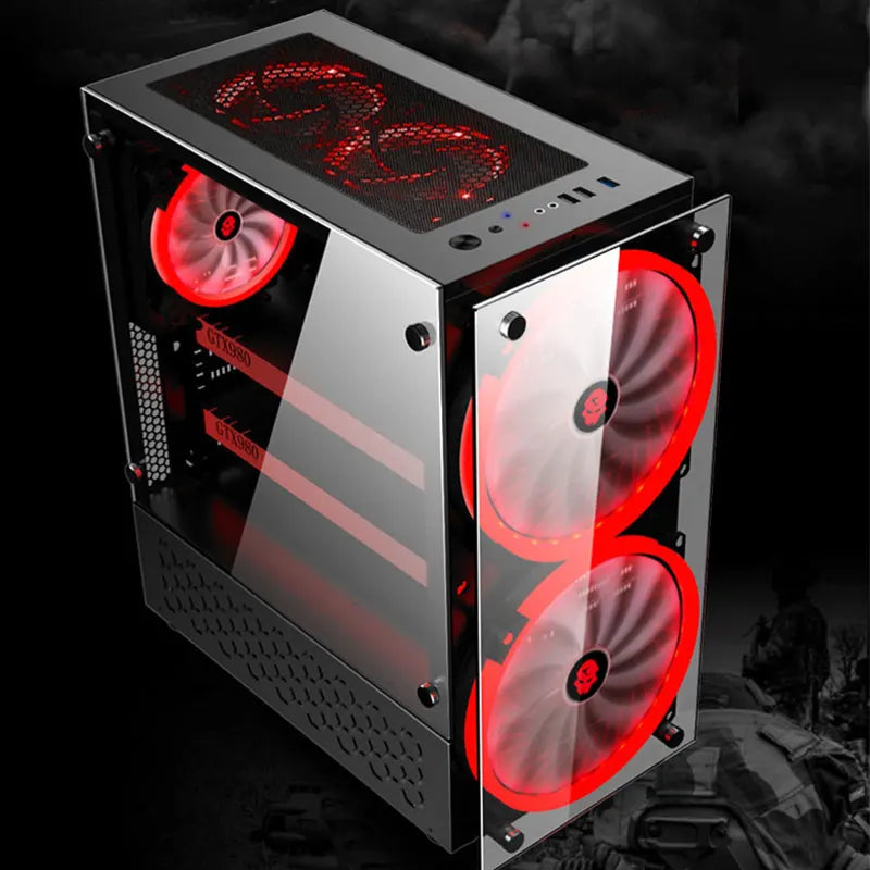 Desktop Computer Game Case RGB Colorful DIY Tempered Glass Water-Cooled Gaming Internet Cafes  Dustproof With 20cm Large Fan