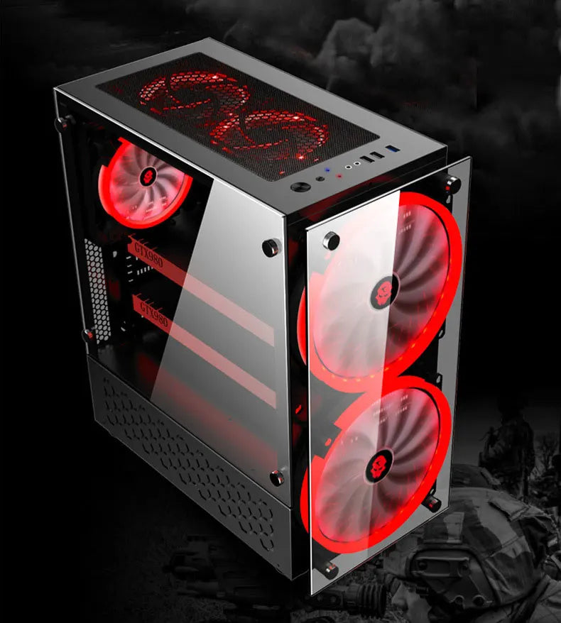 Desktop Computer Game Case RGB Colorful DIY Tempered Glass Water-Cooled Gaming Internet Cafes  Dustproof With 20cm Large Fan