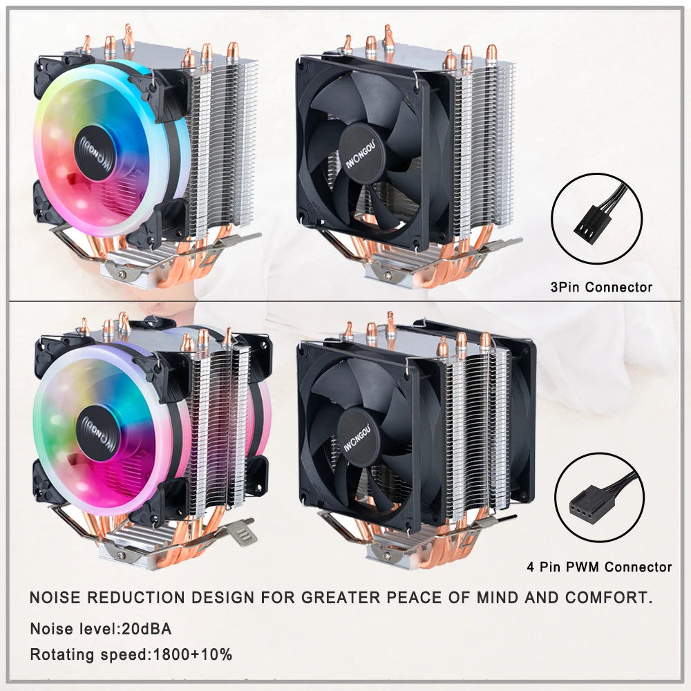 Cpu Cooler Am4 4pin 90mm RGB Cooling Cpu Fan IWONGOU Air Cooler X99 4 Heatpipes Radiator for Intel Lga2011v3 1200 1155 1700 AMD