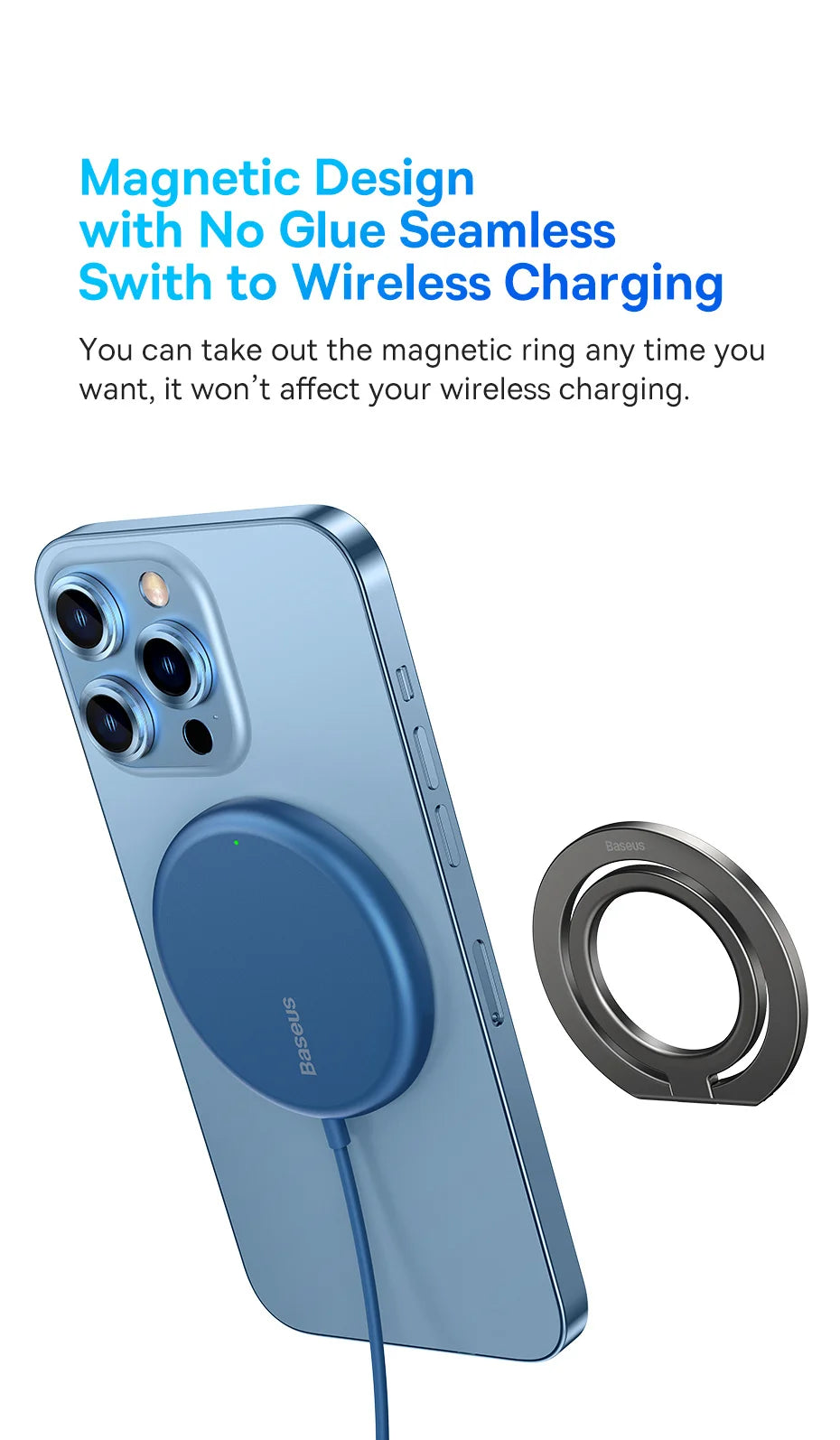 Baseus 360° Magnetic Phone Ring Holder for Kickstand Magnet Grip for iPhone 15 14 13 12 11 Pro Max Mini Finger Ring Holder Stand